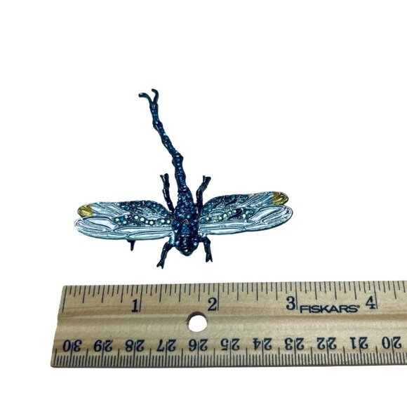 Dragonfly Brooches Pendants Articulated Tail Gunmetal Tone Blue/AB Rhinestones - Picture 9 of 13